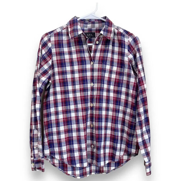 APC Rue Madame Paris Linen Cotton Button Down Shirt Women's XS Plaid Flannel - Picture 1 of 6